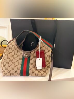 Gucci Giglio Small Tote Bag Beige GG Canvas Shoulder Bag